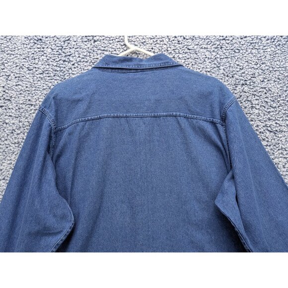 VTG 90s Denim Button Up Shirt Size L Snowman Christmas Grandma Cottagecore Blue - Picture 6 of 10